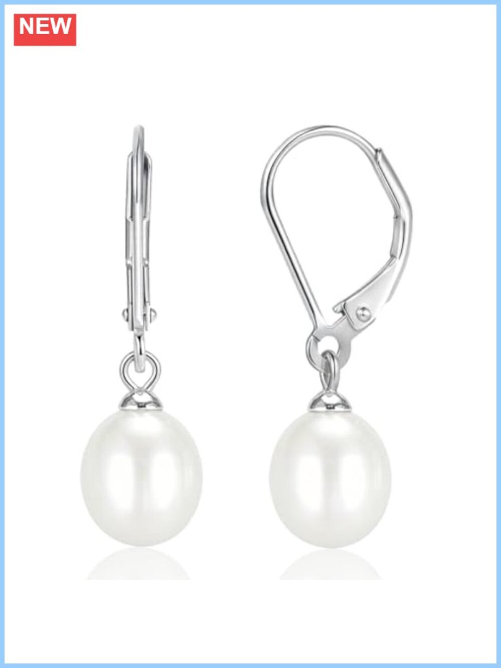 Pearl Drop Earrings 18K White Gold Plated Sterling Silver Leverback